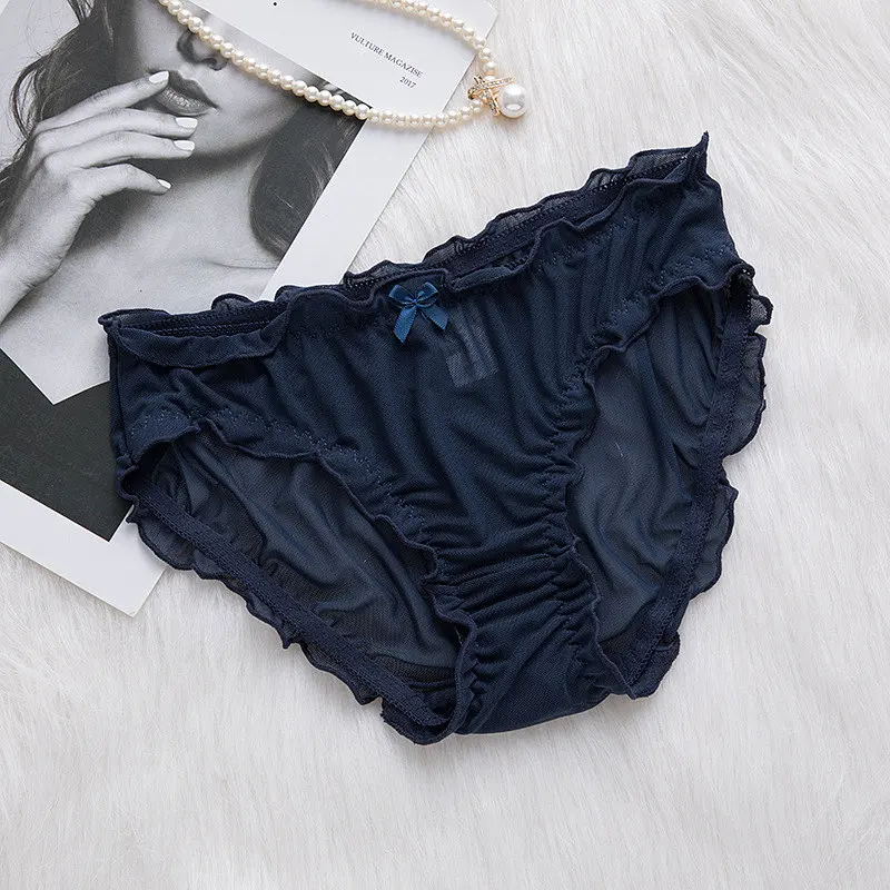 blue SP& CITY, Европейское сексуальное нижнее белье для женщин, прозрачные бесшовные трусики, одноцветные кружевные стринги с рюшами, трусики, нижнее белье - Цвет: blue