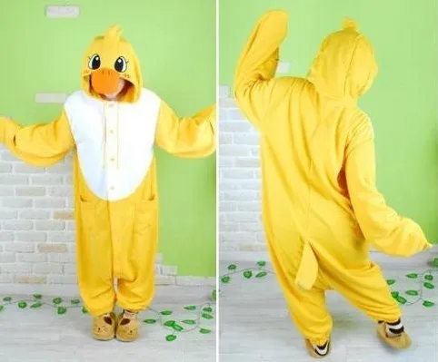 Одна деталь животного желтая утка косплэй пижамы Все в одном взрослых Onesie