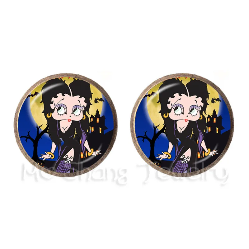 18 Счастливый Хэллоуин Сексуальные Betty Boop серебряные серьги веселая Рождественская фотография искусство стеклянные заклепки с закругленной головкой серьги Рождественский подарок для друзей - Окраска металла: 18
