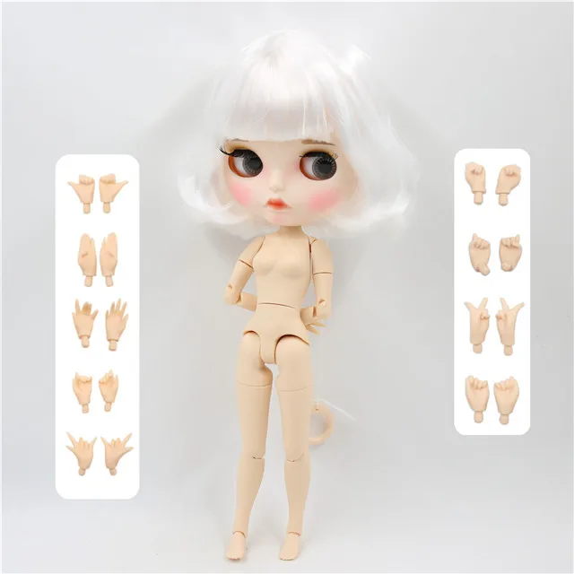 doll with hand AB Ледяная фабрика blyth кукла 1/6 bjd белая кожа сустава тела короткие белые волосы, новое матовое лицо резные губы с бровью 30 см BL136 - Цвет: doll with hand AB