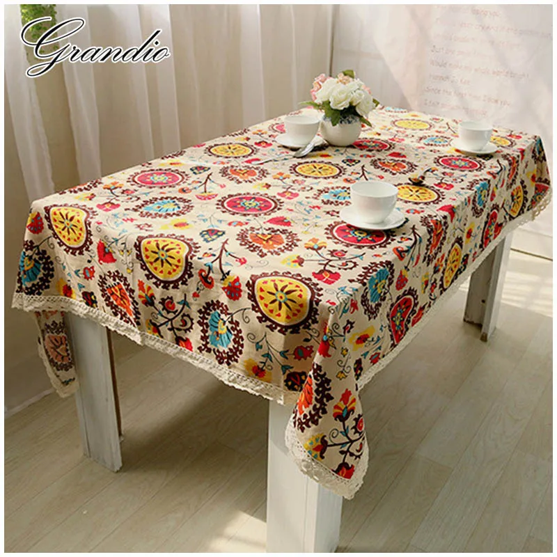 Скатерть из хлопка и льна с кружевной отделкой 8 размеров|linen tablecloth|decorative table