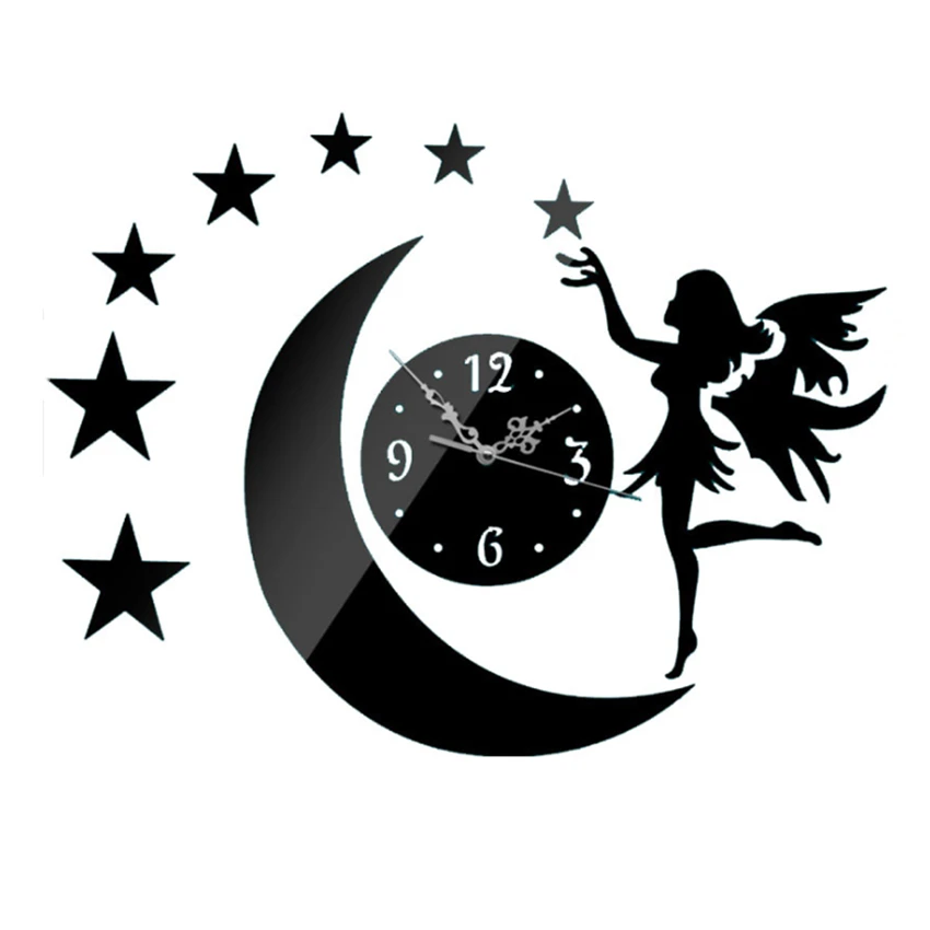 Free Shipping Wall Sticker Clocks Angel Mirror Surface DIY Clock Personalized Kid's Room Decoration Quartz Mute Acrylic | Дом и сад