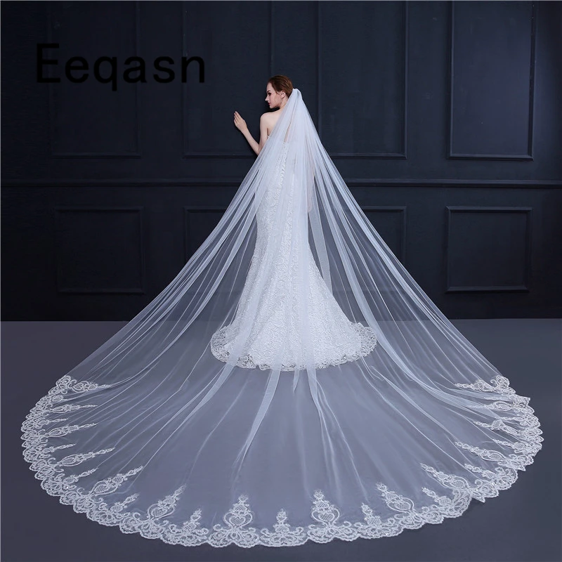 

New Arrival 350cm Long Wedding Veil with Comb Lace Edging 2020 White Soft Tulle Cathedral Church Bridal Veil Accessories