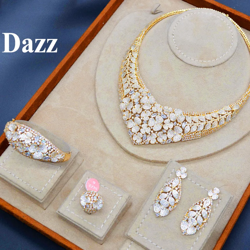 Dazz ювелирные изделия из Нигерии золотого цвета набор роскошного ожерелья серьги