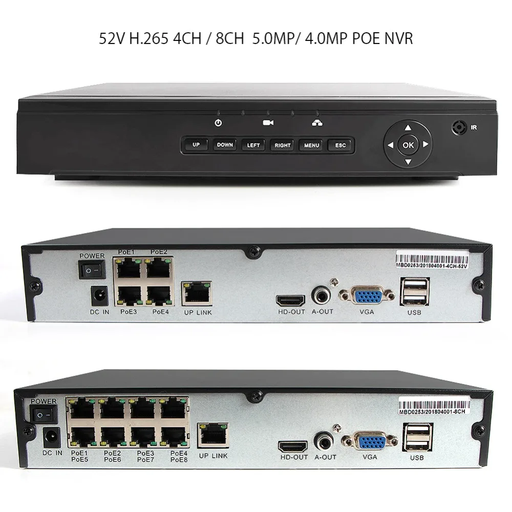 52 в H.265 4CH/8CH 4MP 5MP POE CCTV NVR P2P сетевой видеорегистратор для POE ip-камер охранного видеонаблюдения приложение XMEYE