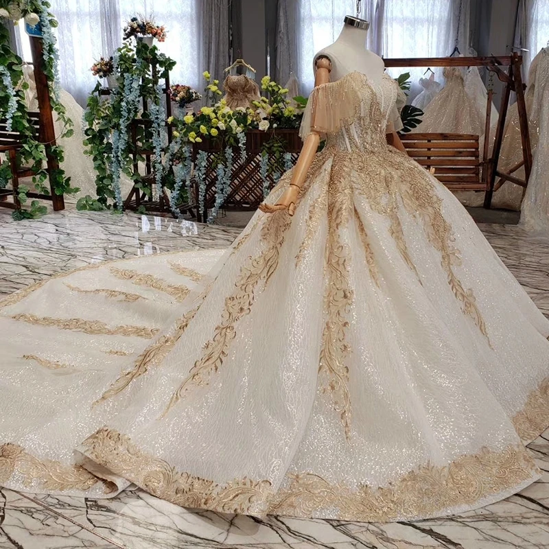 HTL535 off the shoulder wedding dresses with train sweetheart champagne lace bride dress real price vestido de noiva pluz size | Свадьбы и