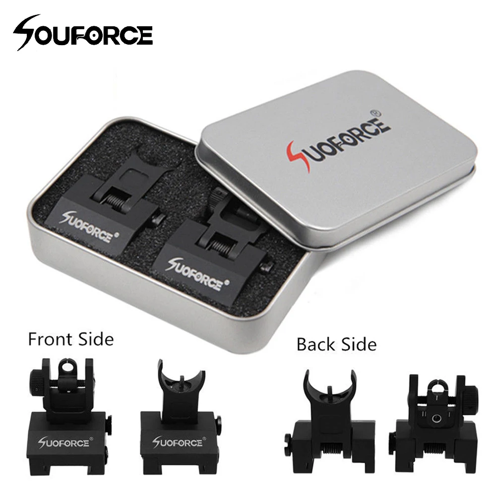 

US Tactical Hunting Iron Low Flip Up Front & Rear Sight Set Folding Design Profile Quick Detach Rapid Transition Fit Most Rails