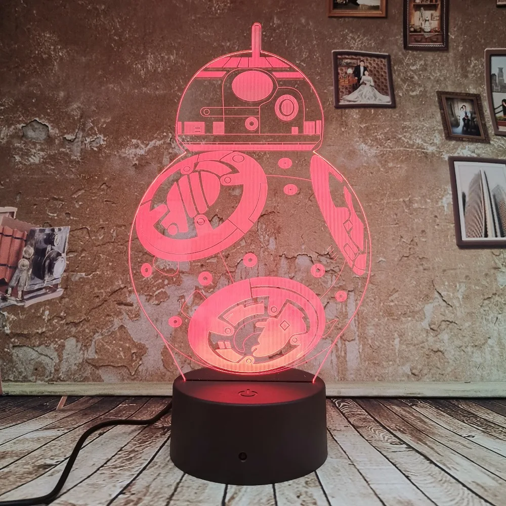 Крутые 3D BB8 7 градиентные Авто цветные иллюзионные огни Звездные войны