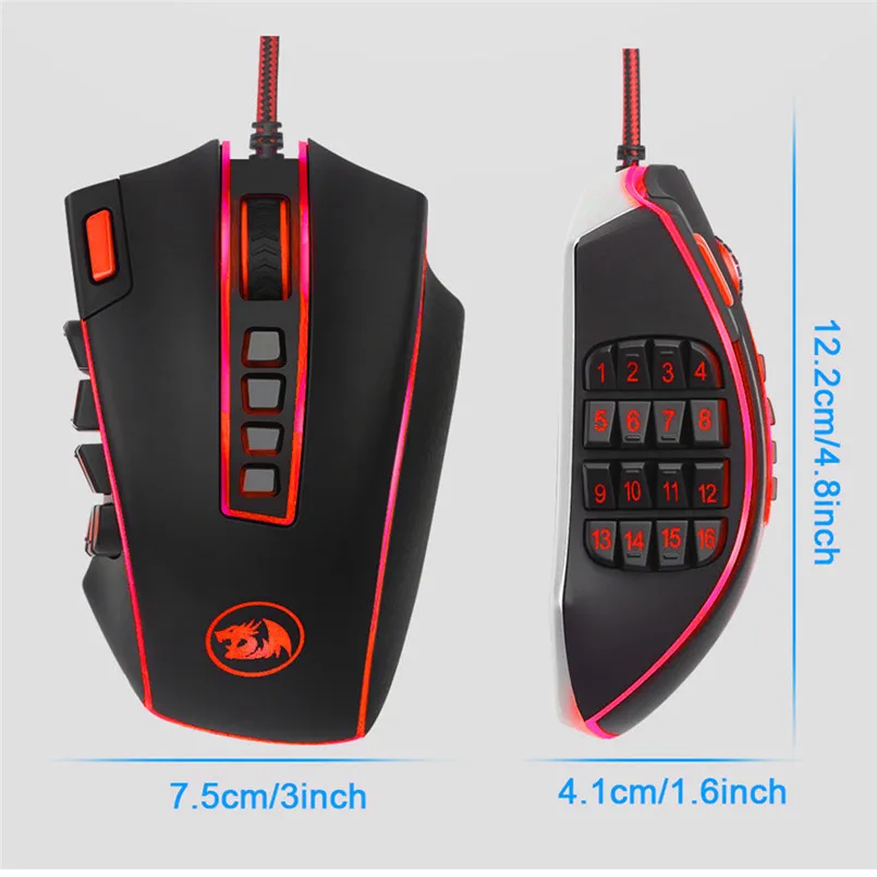 Игровая мышь Redragon USB проводная RGB 24000 DPI 25 кнопок лазерная программируемая игровая