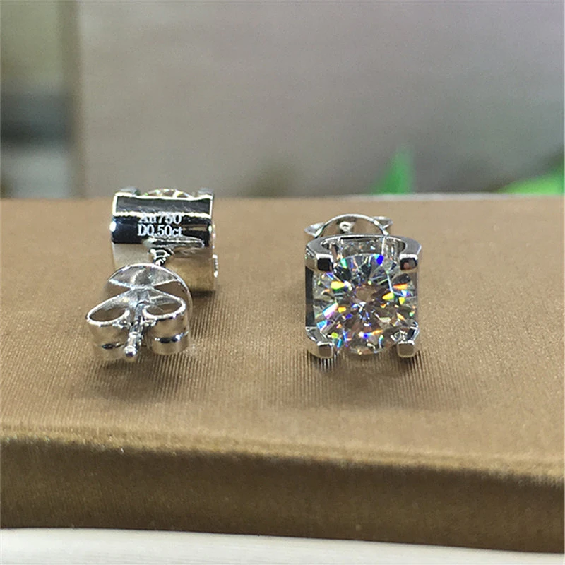 

Solid 18K White Gold Au750 0.5Ct 5mm DF color Bull Head Moissanite Engagement Earrings Birthday Gift Earrings For Women