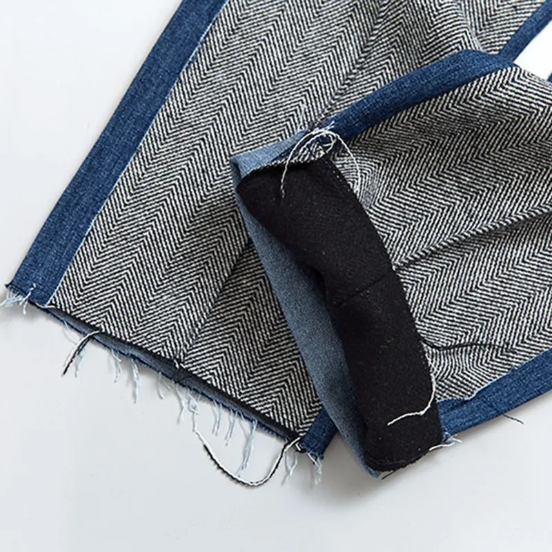 TWOTWINSTYLE шерстяной Блейзер Костюмы Женский лоскутный деним двубортный воротник с