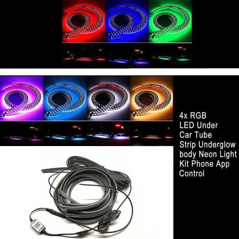 4 шт. RGB 5050 светодиодных фар для авто под днище автомобиля полосы светильник