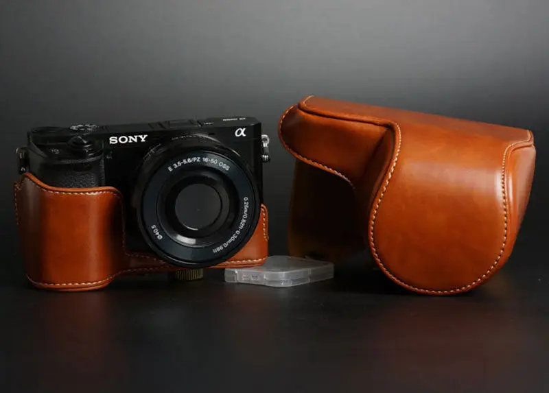 Чехол для камеры из ПУ кожи чехол с ремешком Sony alpha A6000 A6300 A6400 объективом 16 50 мм 1 шт.