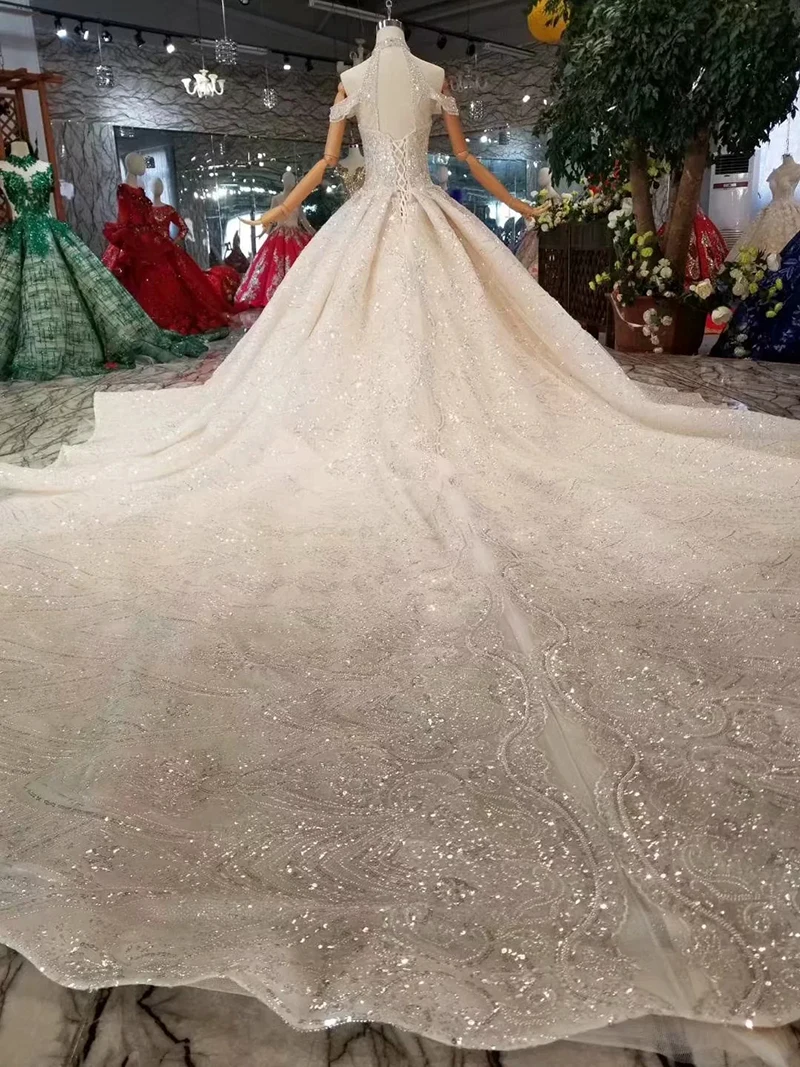 LS11283 ручной работы Роскошные свадебные платья с воротником хомутом кристаллами