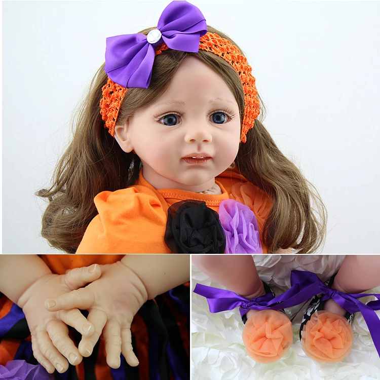 Кукла реборн с длинными волосами и голубыми глазами Реалистичная виниловая