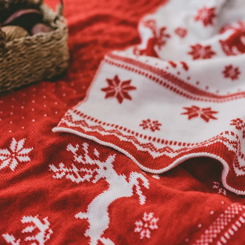 iDouillet Christmas Deer Elk Reversible Knitted Throw Blanket for Bed Sofa Couch Chair Outdoor Travel 130x160cm Decor Cover | Дом и сад