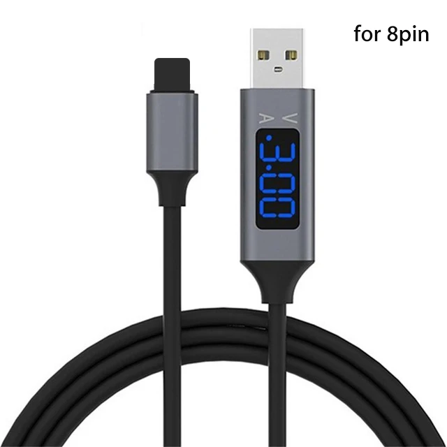 Black 8Pin Светодиодный кабель с цифровым дисплеем mi cro, usb type C, 3 А, быстрая зарядка QC3.0, кабель для samsung S10 Note 10, Xiaomi mi, 9, USB кабель для зарядки - Цвет: Black 8Pin