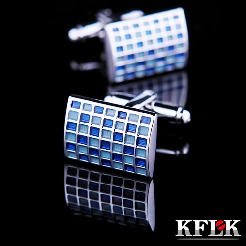 

KFLK ювелирные изделия рубашка запонки для мужчин бренд манжеты Кнопка de manchette синий плед Запонки Высокое качество abotoaduras ювелирные изделия