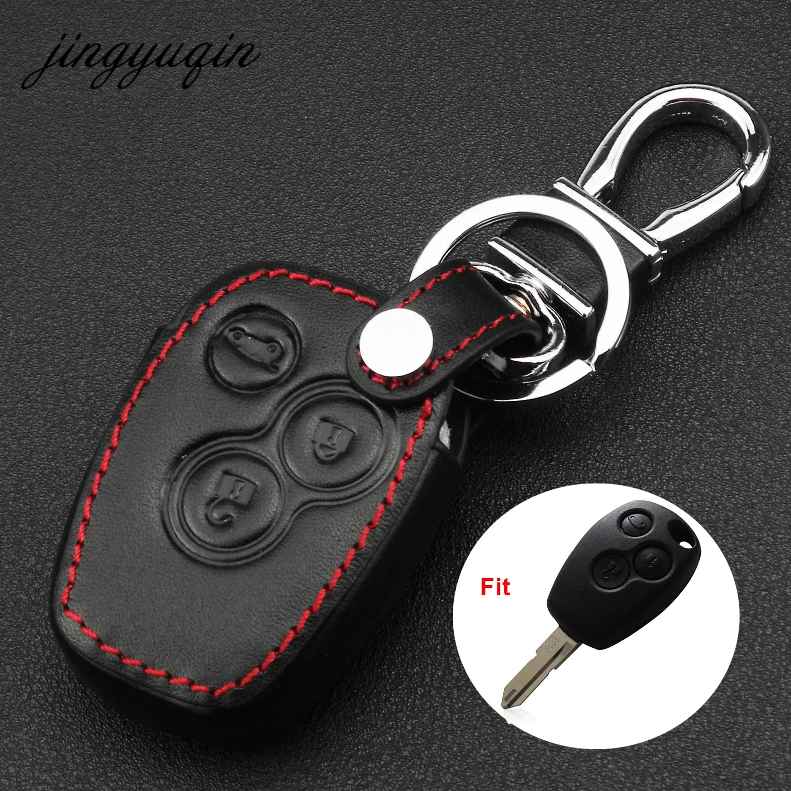 

jingyuqin 3 button Car Remote Key Leather Cover Case for Renault Duster Logan Fluence Clio Master Traffic Kangoo Megane Laguna