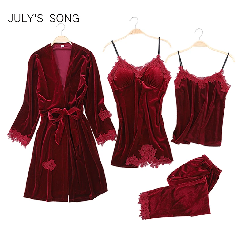 Высококачественный осенне зимний теплый пижамный комплект JULY'S SONG 4 штуки