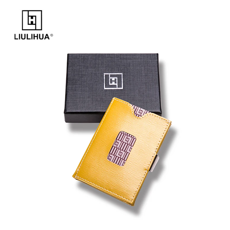 Лидер продаж, Роскошный дизайнерский кошелек LIULIHUA из натуральной кожи с застежкой из нержавеющей стали, визитница унисекс, тонкий мини-кошелек