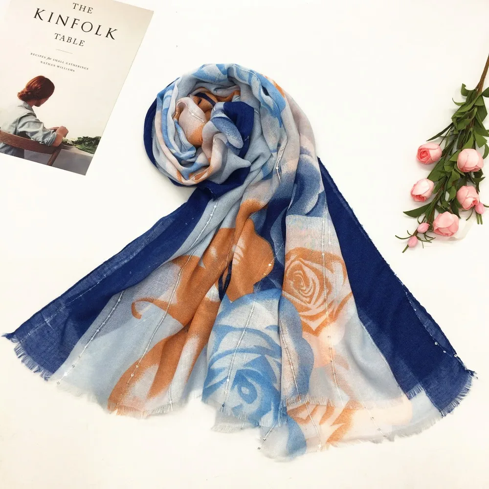 

Summer Thin Voile Cotton Soft Women's Scarf Glitter Stripe Gauzy Scarves Pretty Printed Muslim Hijabs Shawl Summer Headscarf