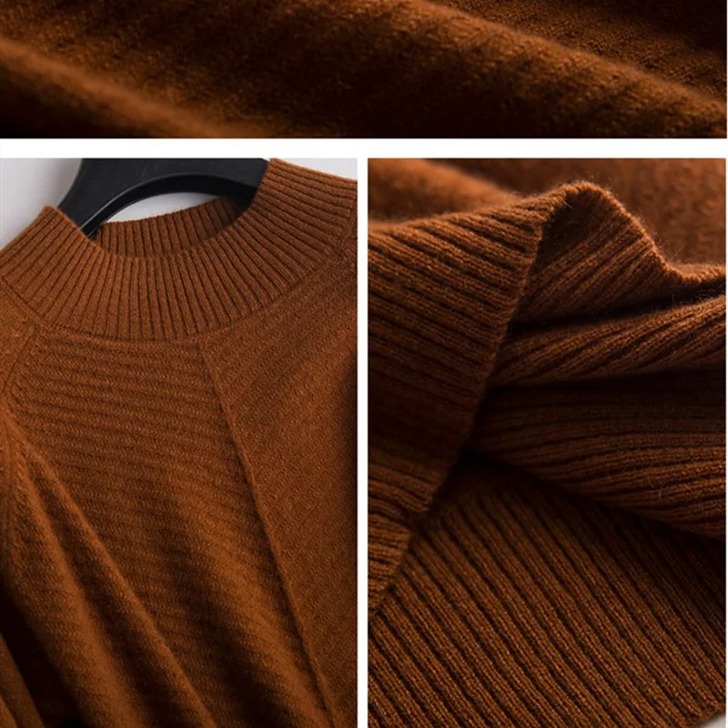 

New round neck pullover sweater loose half high collar solid color bottoming sweater shirt casual wild sweater women's clothing