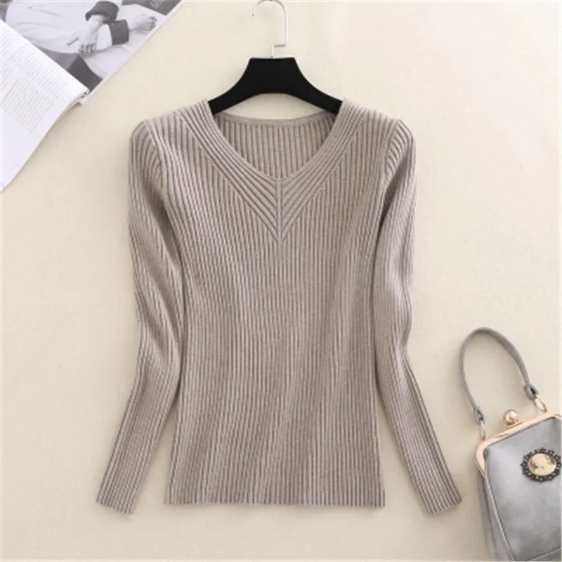 Новинка, Осень-зима, Женский пуловер, свитер, вязаный, эластичный, повседневный джемпер, модный, тонкий, v-образный вырез, короткий, женский, низ, Свитера AA28