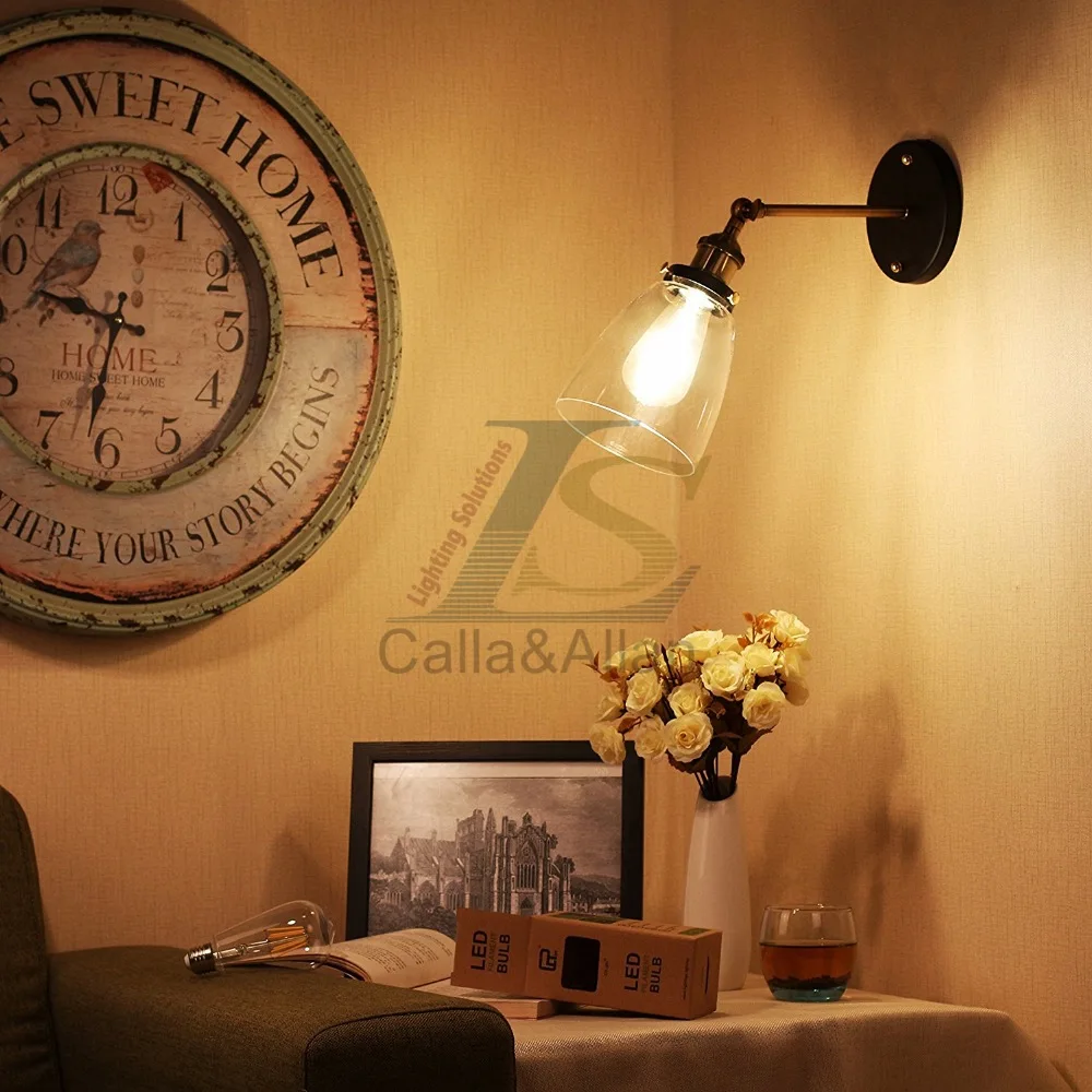 Промышленное винтажное модное настенное бра с прозрачным стеклянным абажуром 180