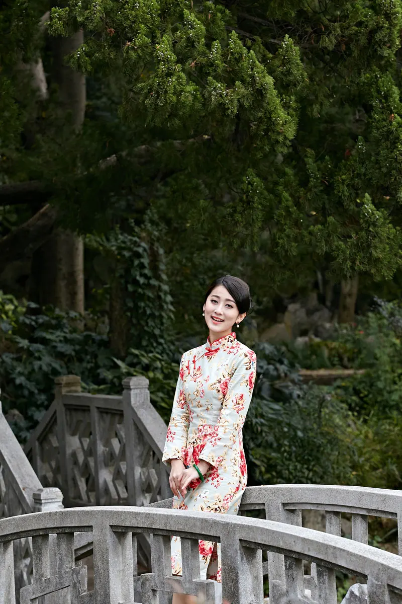 red flower Chinese women' cotton/linen long sleeves evening Dress/ Cheong-sam s-3xl | Тематическая одежда и униформа