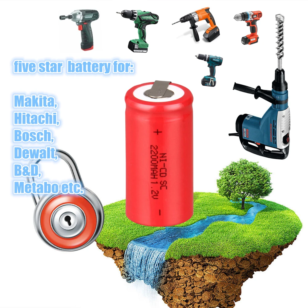 2 шт. SC 2200 мАч 1 В аккумулятор NICD аккумуляторные батареи для makita bosch B & D Hitachi metabo dewalt