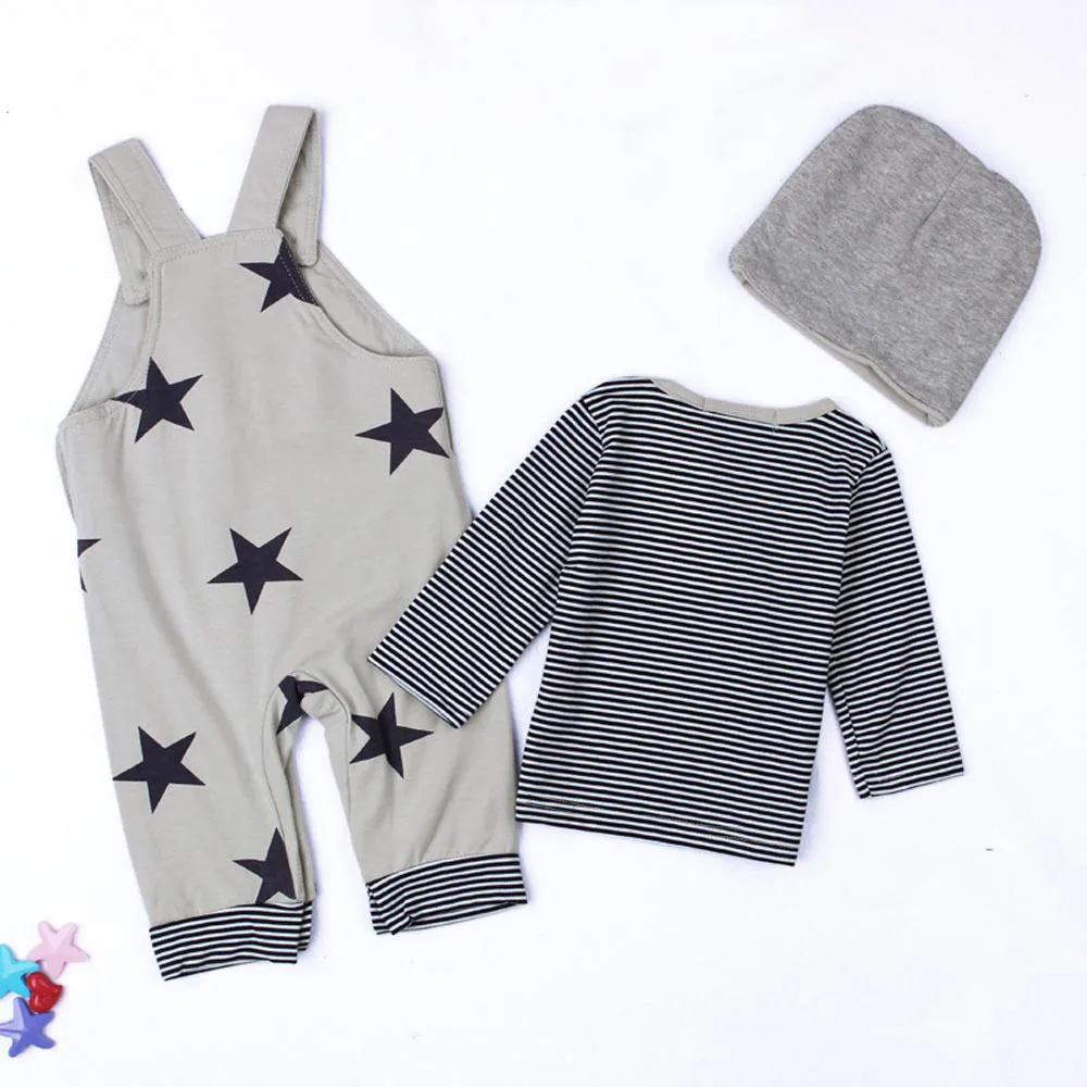 TELOTUNY Newborn baby boy clothes Sets Stripe T-shirt +Pants +Hat Outfits Kit u71211 | Детская одежда и обувь
