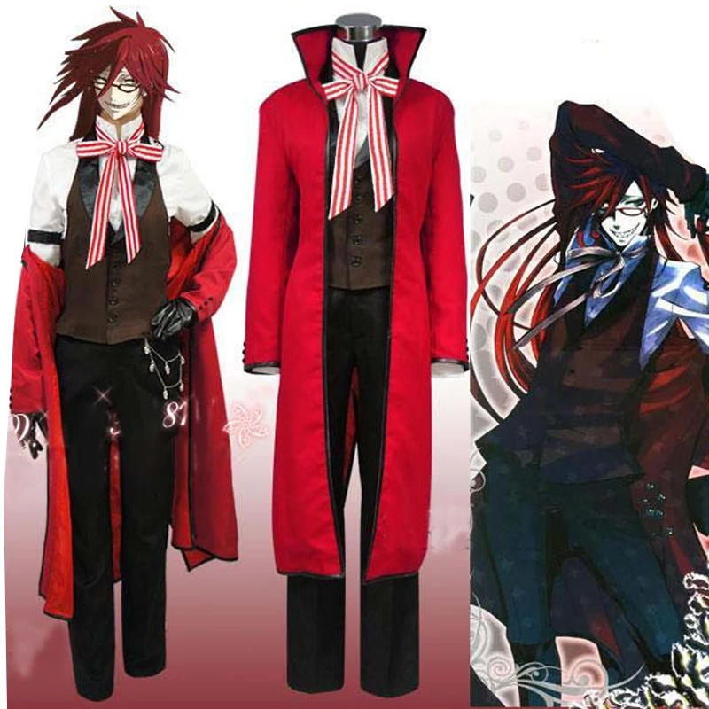 Черный Дворецкий красный Grell Sutcliff Косплей костюмы по индивидуальному заказу все