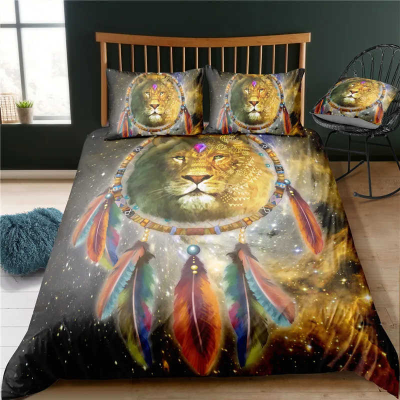 Dreamcatcher animal print bedding set bohemian duvet cover wolf bed King Queen Full Single Bedclothes best gift direct | Дом и сад