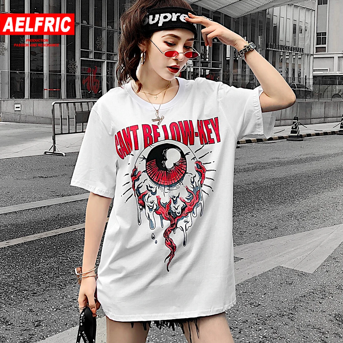 Aelfric модные пугающие глаза шарик принт хип-хоп Футболка Harajuku Уличная