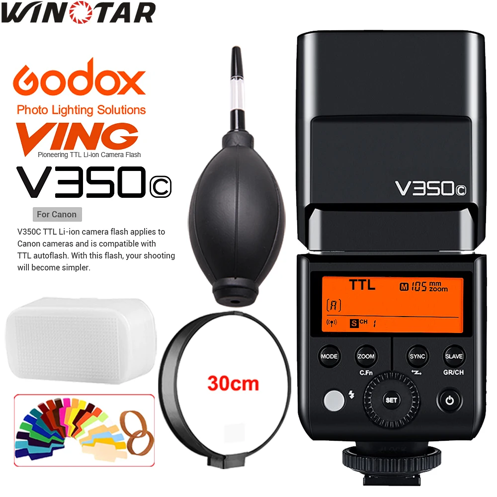 Godox V350C TTL HSS 1/8000s GN36 0 1 ~ 7 s перерабатываемая камера Speedlite Flash Встроенная литиевая
