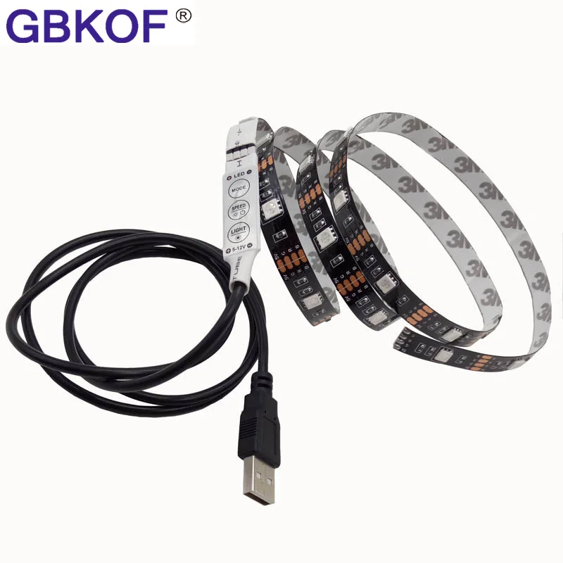 5 в 5050 USB Светодиодная лента RGB с 3key контроллером IP20 без водонепроницаемого света