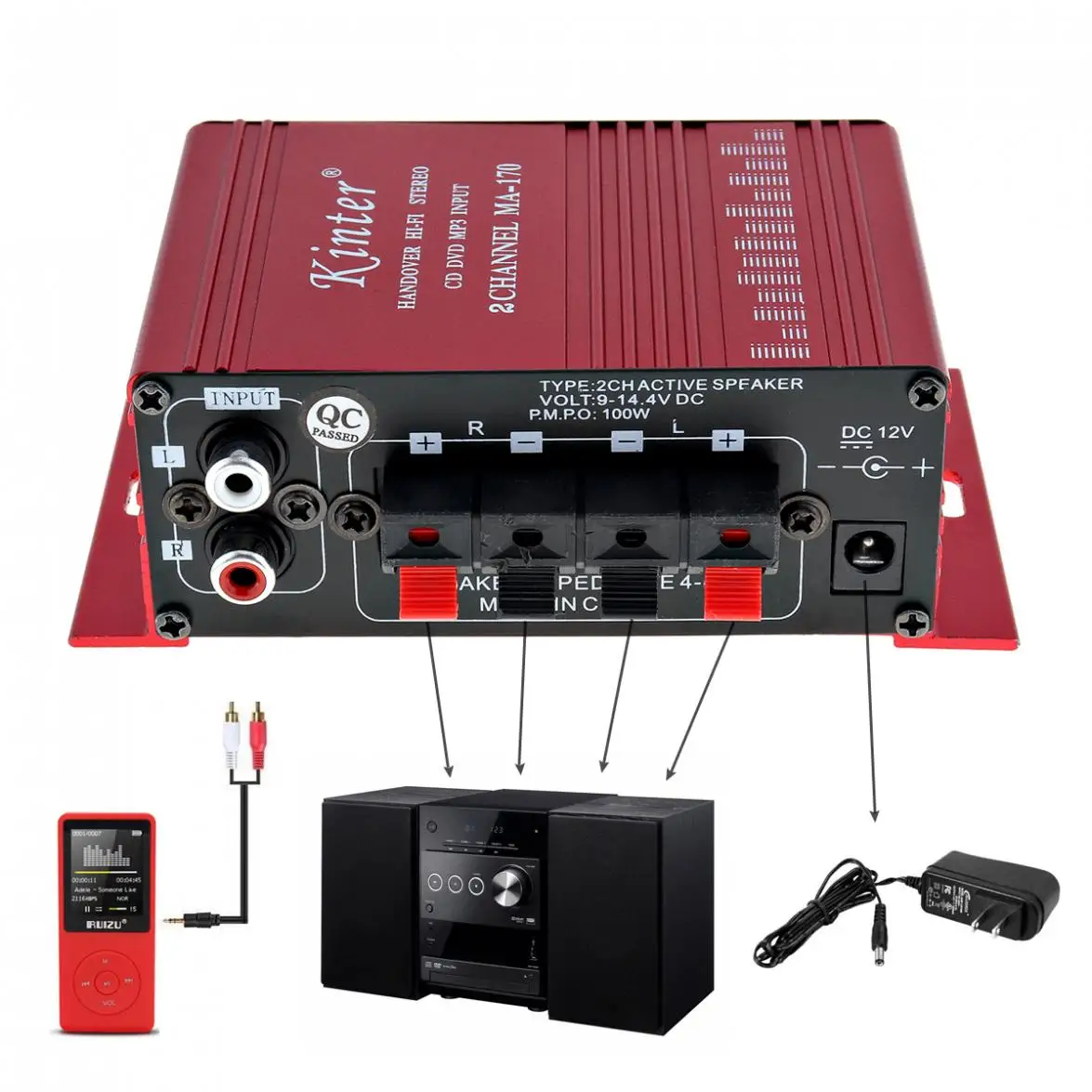 Автомобильный Стерео Усилитель Kinter Mini 2CH Hi Fi усилитель с поддержкой DVD CD MP3 вход