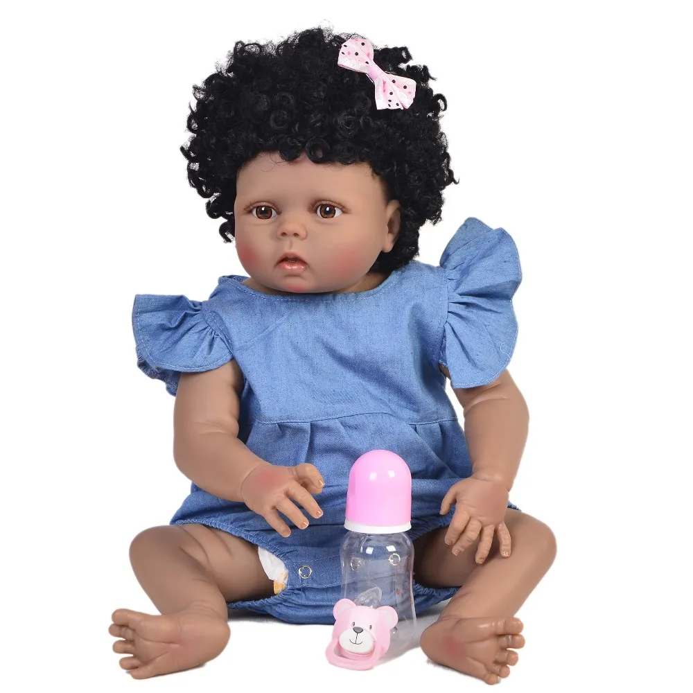 

55cm Full Body Silicone Reborn Baby Doll Toy 22inch Black Skin Newborn Girl Princess Toddler bebe doll reborn Child Bathe Toy