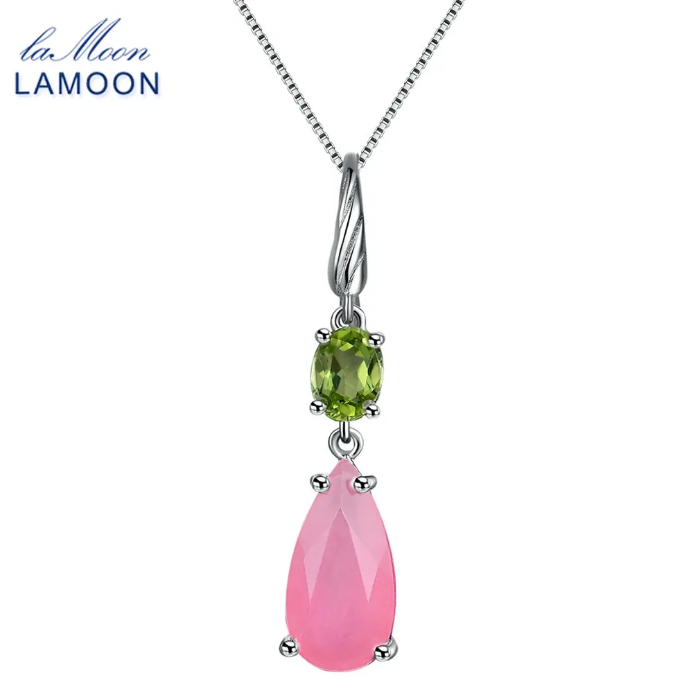 

LAMOON Western Natural Gemstone Rose Quartz 925 Sterling Silver Chain Pendant Necklace Women Jewelry LMNI046