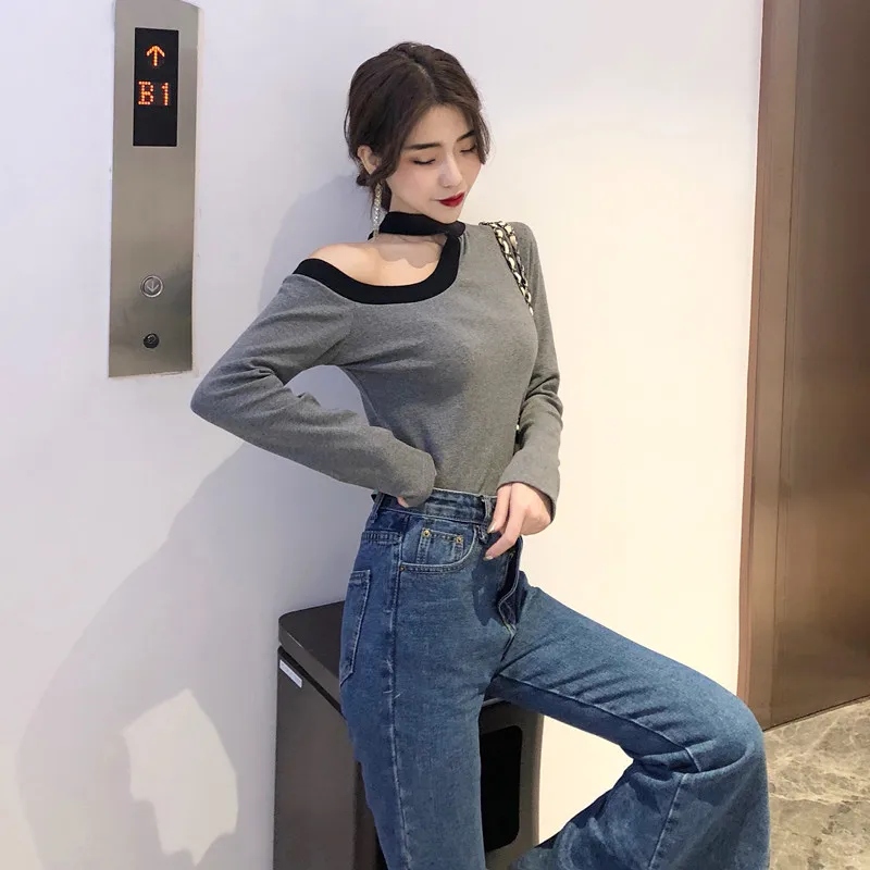 halter T shirts summer women fashion spring fall casual brand tshirt off shoulder tops hollow out tees camisetas femininas new |