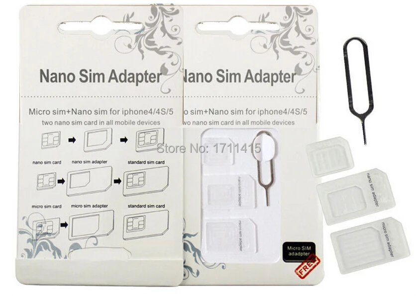4 в 1 Nano SIM для Micro/стандартный адаптер карт адаптеры iPhone 5 4S iPhone5 с розничной