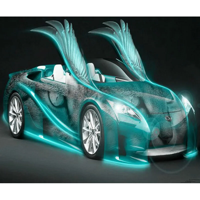 H2495 YIKEE diamond painting cross stitch 5d embroidery Green sports car | Дом и сад