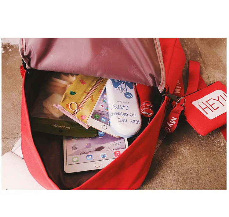 Школьный рюкзак на молнии с надписью hey красный вместительный для