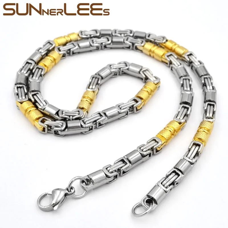 Silver-Gold SUNNERLEES 316L ожерелье из нержавеющей стали 6 мм Геометрическая Византийская Цепочка Золото Серебро Черный для мужчин женщин ювелирные изделия подарок SC42 N - Окраска металла: Silver-Gold