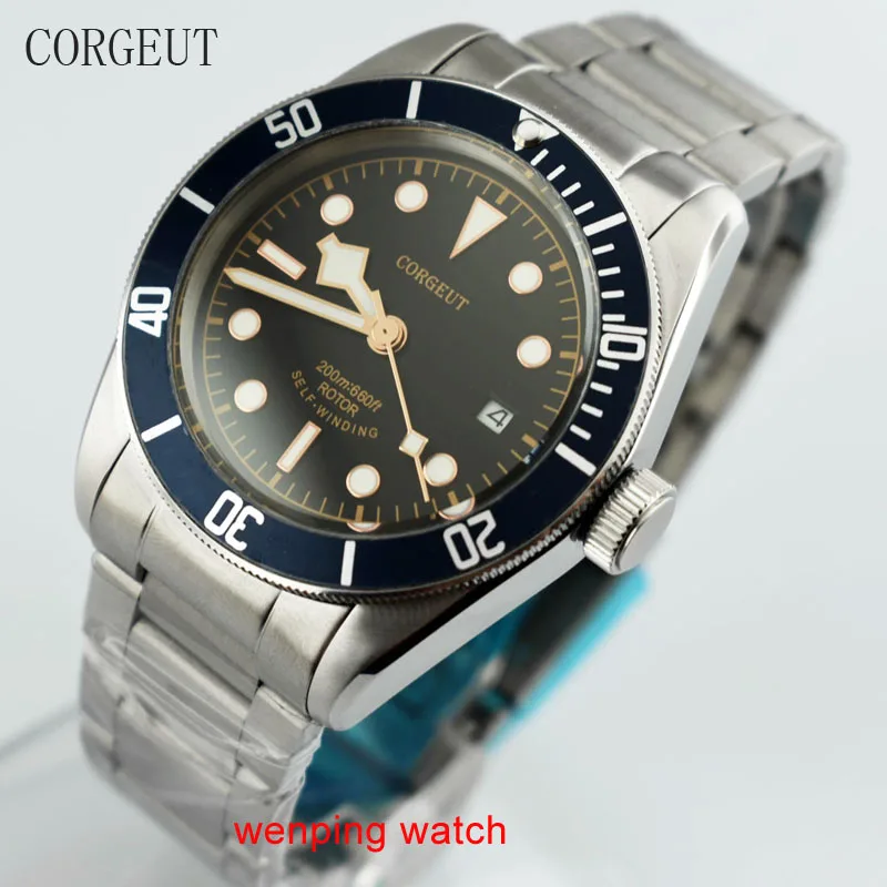 

Ремешок Corgeut, 41 мм, 316, LSteel, синий, однонаправленный, вращающийся, с датой, светящийся, часы для мужчин с заводом при ходьбе, E2408