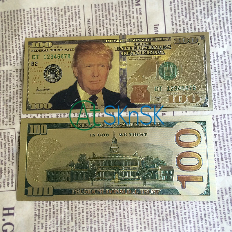 

500pcs/lot Dhl free shipping wholesale America 1000/100 dollars Gold Foil plated Banknote Donald Trump fake money for souvenir