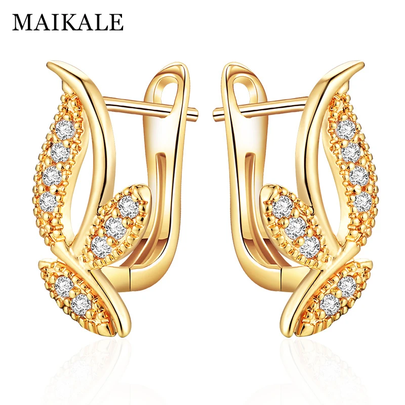MAIKALE, классические серьги-гвоздики в форме листа, покрытые золотом и серебром, AAA кубический цирконий, простые корейские серьги для женщин
