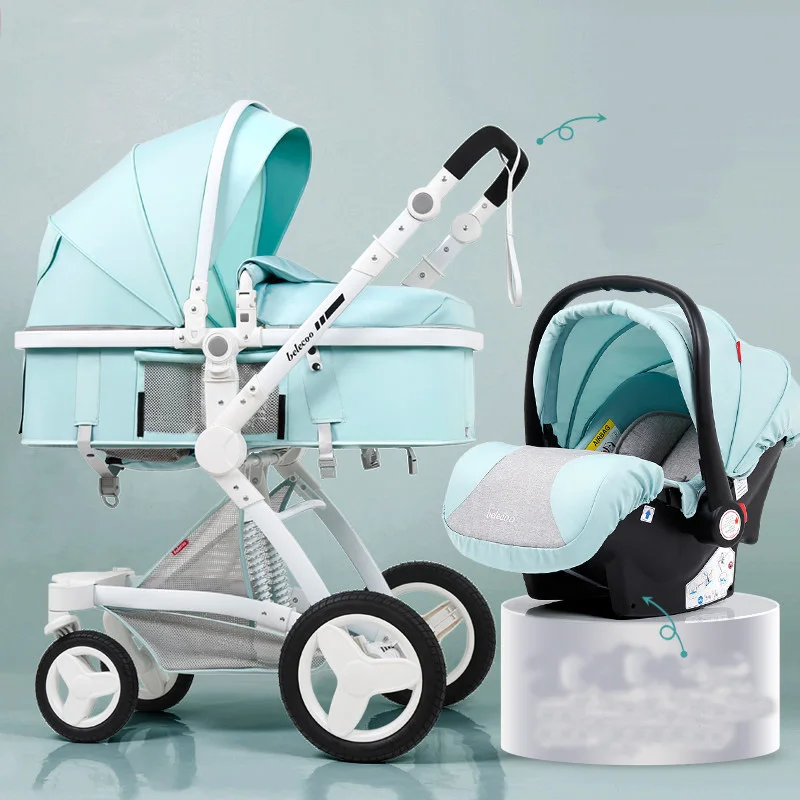 green with safe seat Роскошная детская коляска прогулочная 3 в 1 модная коляска Европейская коляска для лежа и сидения - Цвет: green with safe seat