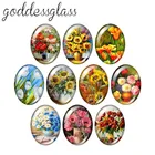 Красота масляная живопись цветы 10 шт. смешанные 13x1 8 мм18x2 5 мм30x40 мм Овальный фото стекло кабошон демонстрация плоская задняя сторона кабеля TB0142